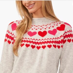 CeCe Fair Isle Heart Pattern Funnel Neck Sweater, size M